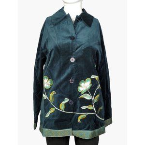 Vintage Jessica Holbrook Women's Teal Jacket Velour Floral Small NEW Loose fit